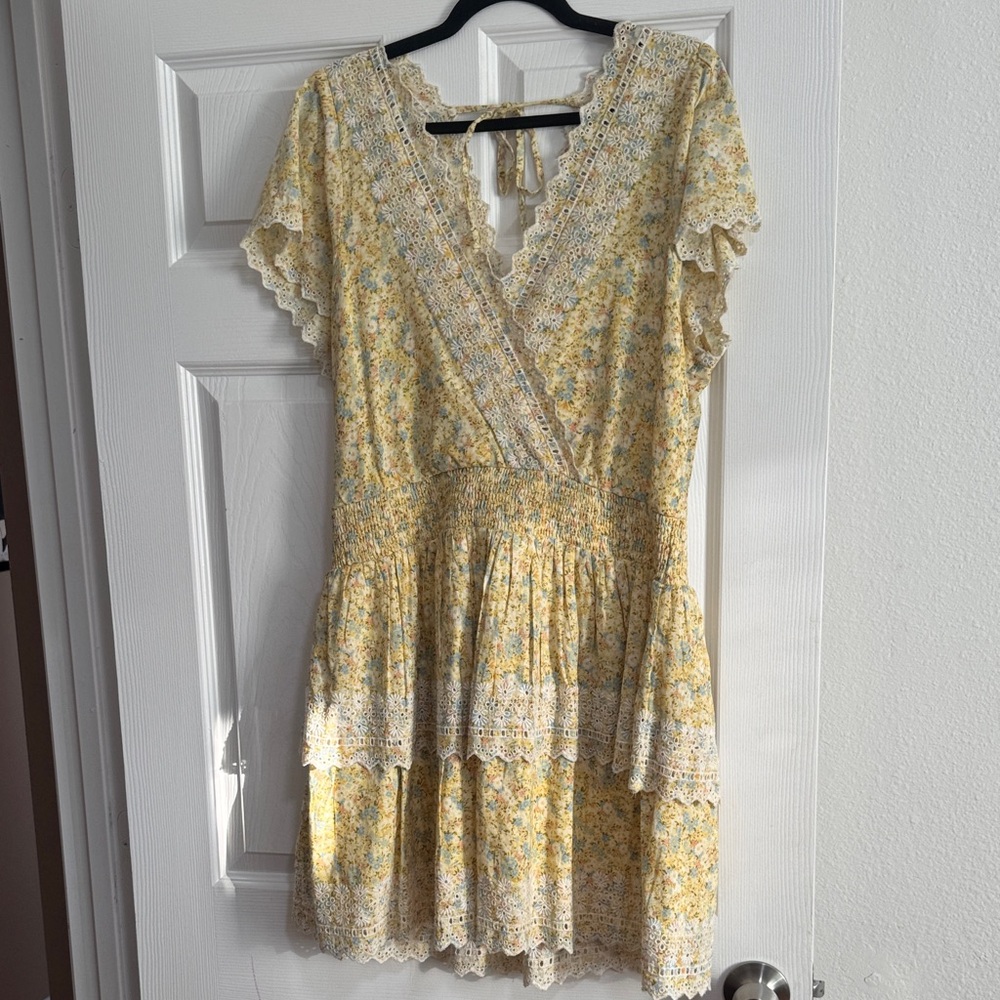 American Eagle Outfitters Yellow Floral Lace Dress